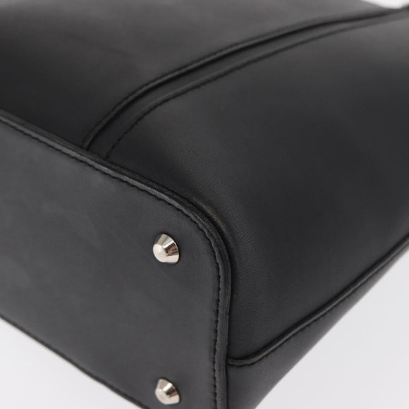 BURBERRY Hand Bag Leather Black Silver Auth BA10233