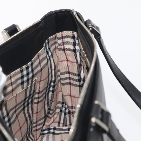 BURBERRY Hand Bag Leather Black Silver Auth BA10233