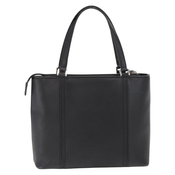BURBERRY Hand Bag Leather Black Silver Auth BA10233