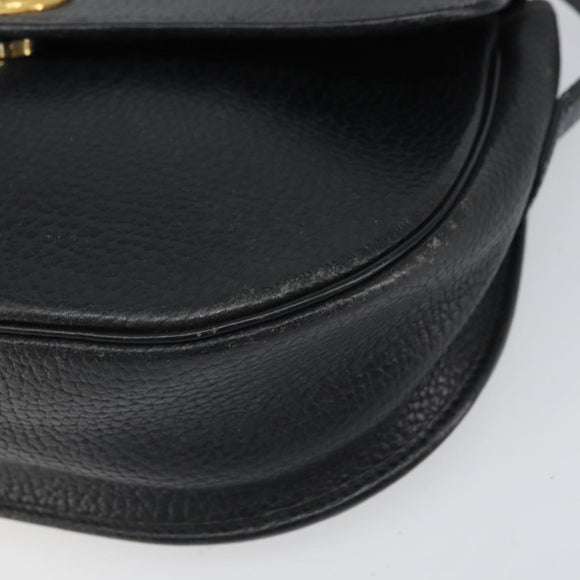 Christian Dior Shoulder Bag Leather Black Gold Auth BA10234