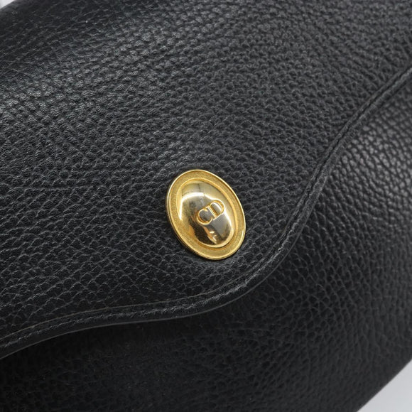 Christian Dior Shoulder Bag Leather Black Gold Auth BA10234