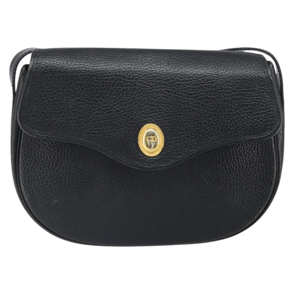 Christian Dior Shoulder Bag Leather Black Gold Auth BA10234