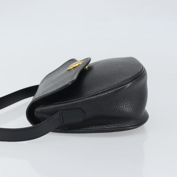 Christian Dior Shoulder Bag Leather Black Gold Auth BA10234