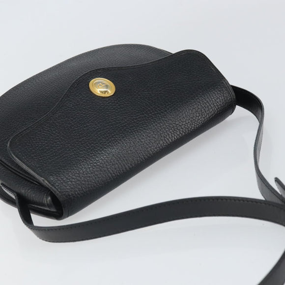 Christian Dior Shoulder Bag Leather Black Gold Auth BA10234