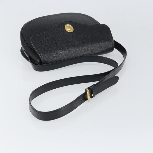 Christian Dior Shoulder Bag Leather Black Gold Auth BA10234