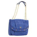 MCM Chain Shoulder Bag Leather Blue Gold Auth BA10236V-1