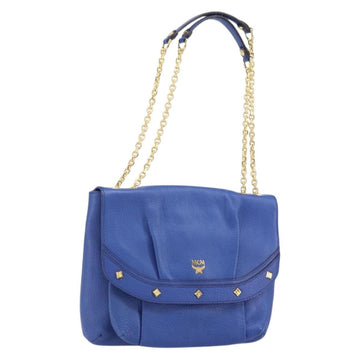 MCM Chain Shoulder Bag Leather Blue Gold Auth BA10236V
