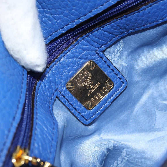 MCM Chain Shoulder Bag Leather Blue Gold Auth BA10236V