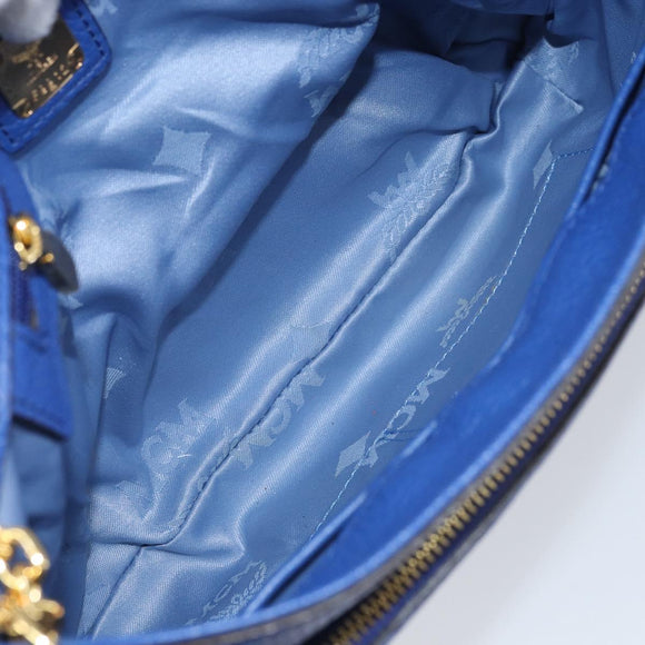 MCM Chain Shoulder Bag Leather Blue Gold Auth BA10236V