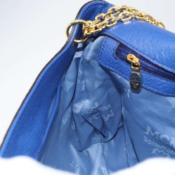 MCM Chain Shoulder Bag Leather Blue Gold Auth BA10236V