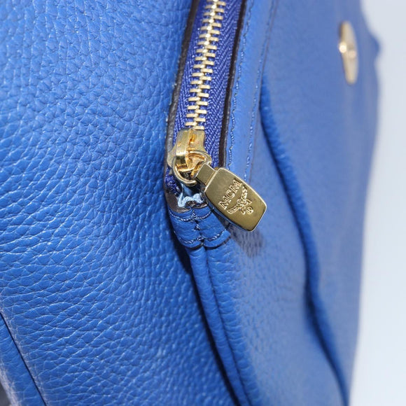 MCM Chain Shoulder Bag Leather Blue Gold Auth BA10236V