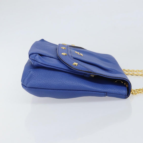 MCM Chain Shoulder Bag Leather Blue Gold Auth BA10236V