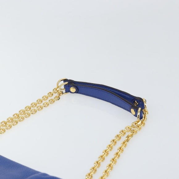 MCM Chain Shoulder Bag Leather Blue Gold Auth BA10236V