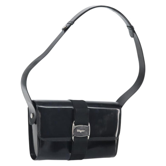 Salvatore Ferragamo Shoulder Bag Patent leather Black Silver Auth BA10238