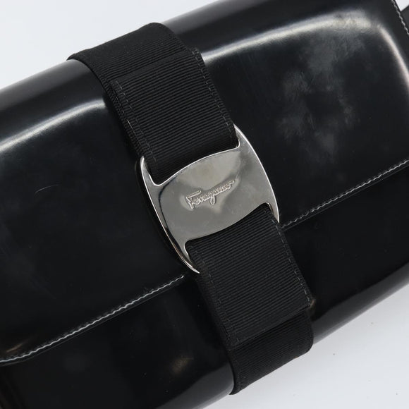 Salvatore Ferragamo Shoulder Bag Patent leather Black Silver Auth BA10238
