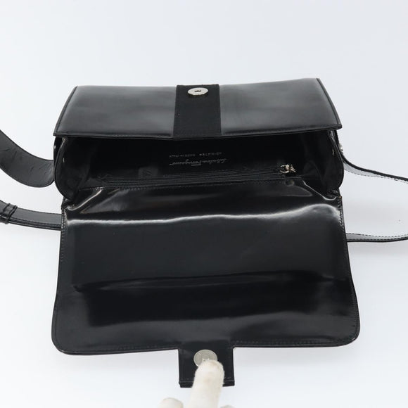 Salvatore Ferragamo Shoulder Bag Patent leather Black Silver Auth BA10238