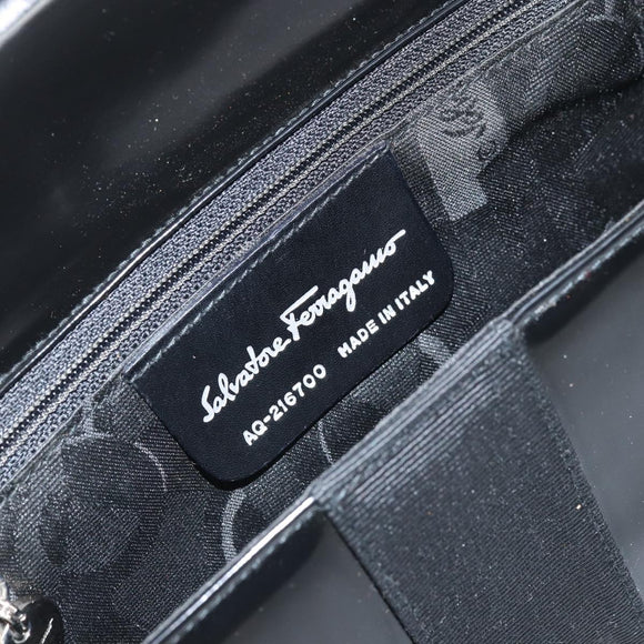 Salvatore Ferragamo Shoulder Bag Patent leather Black Silver Auth BA10238