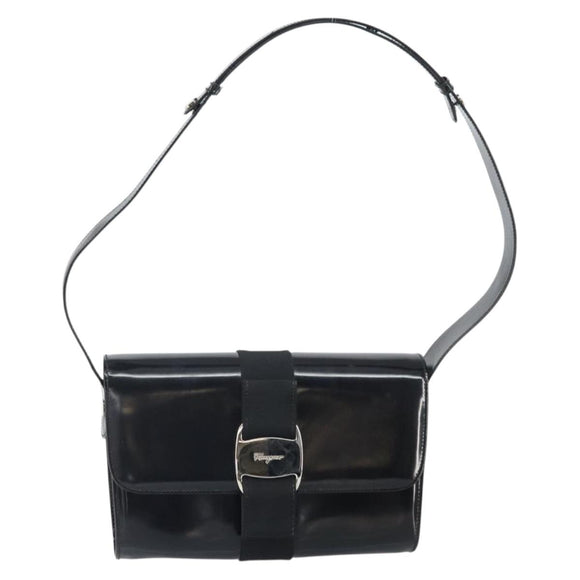 Salvatore Ferragamo Shoulder Bag Patent leather Black Silver Auth BA10238