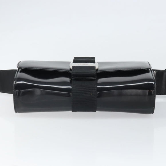 Salvatore Ferragamo Shoulder Bag Patent leather Black Silver Auth BA10238