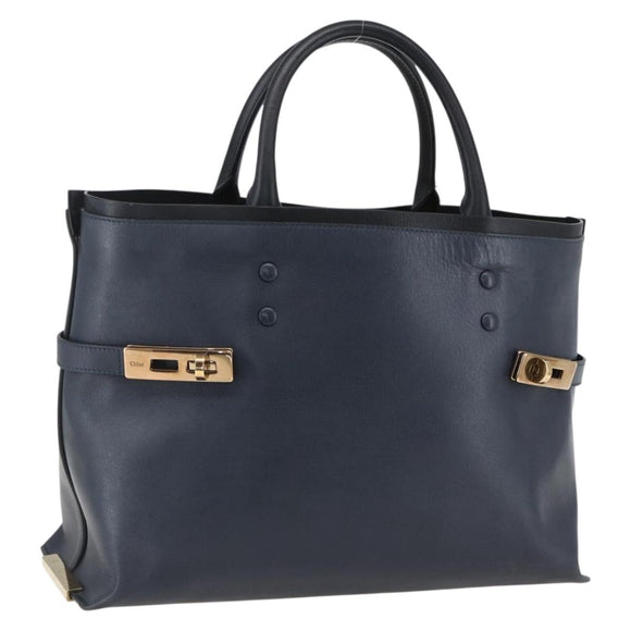 Chloe Tote Bag Leather Navy Gold Auth BA10243