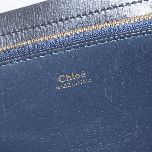 Chloe Tote Bag Leather Navy Gold Auth BA10243