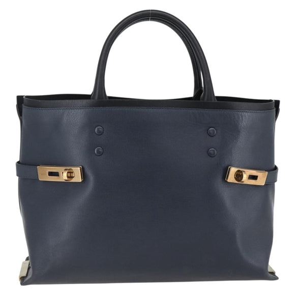 Chloe Tote Bag Leather Navy Gold Auth BA10243