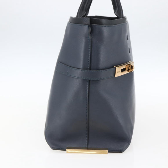 Chloe Tote Bag Leather Navy Gold Auth BA10243