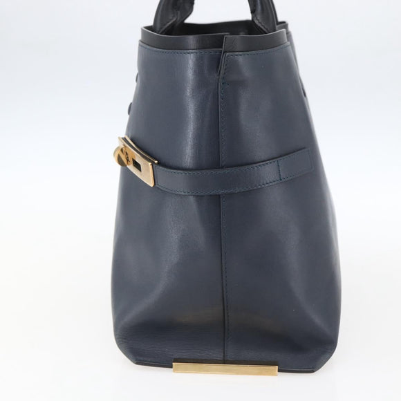 Chloe Tote Bag Leather Navy Gold Auth BA10243