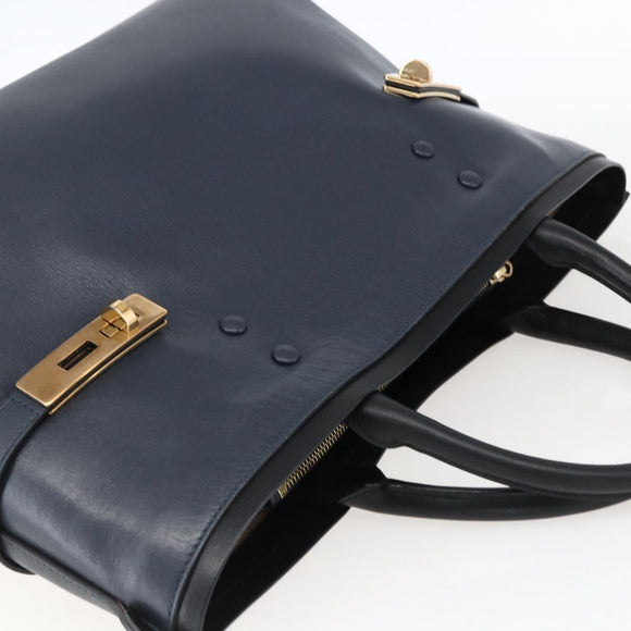 Chloe Tote Bag Leather Navy Gold Auth BA10243