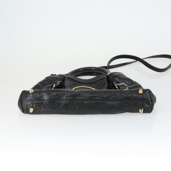 Chloe Victoria Hand Bag Leather 2way Black Gold Auth BA10246