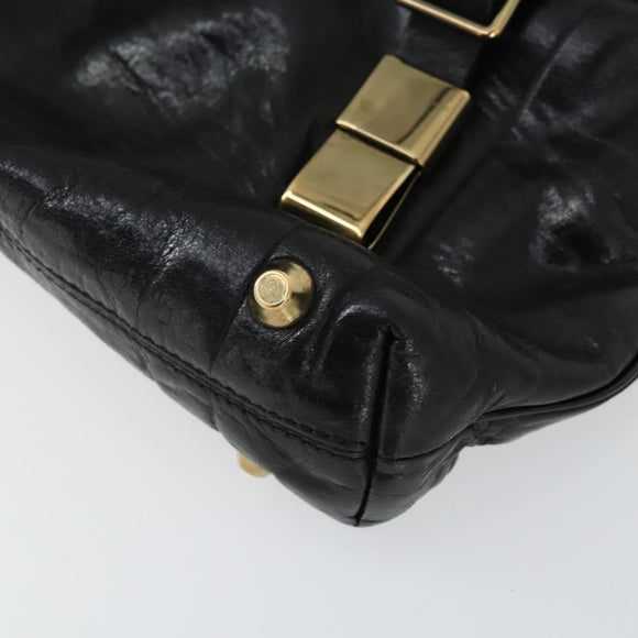 Chloe Victoria Hand Bag Leather 2way Black Gold Auth BA10246