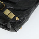 Chloe Victoria Hand Bag Leather 2way Black Gold Auth BA10246-15