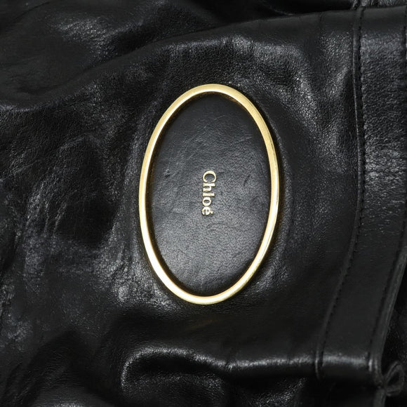 Chloe Victoria Hand Bag Leather 2way Black Gold Auth BA10246