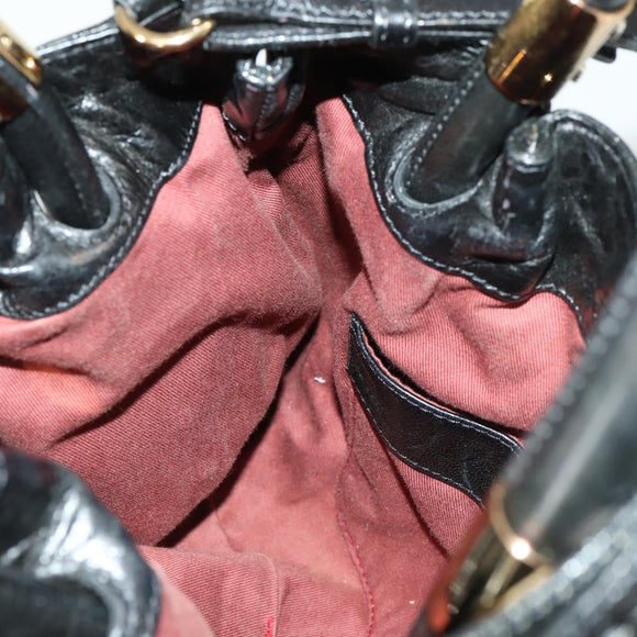 Chloe Victoria Hand Bag Leather 2way Black Gold Auth BA10246