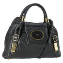 Chloe Victoria Hand Bag Leather 2way Black Gold Auth BA10246-1