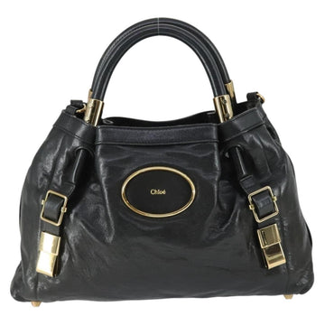 Chloe Victoria Hand Bag Leather 2way Black Gold Auth BA10246 - 0