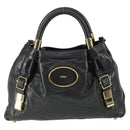 Chloe Victoria Hand Bag Leather 2way Black Gold Auth BA10246-13