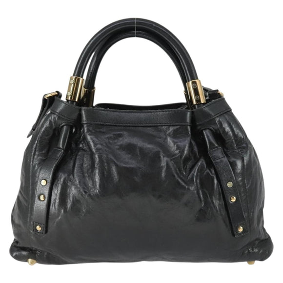 Chloe Victoria Hand Bag Leather 2way Black Gold Auth BA10246