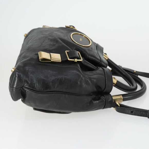 Chloe Victoria Hand Bag Leather 2way Black Gold Auth BA10246