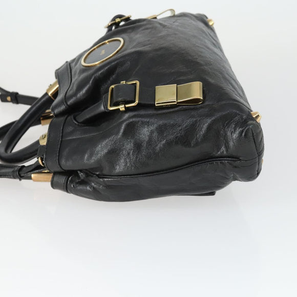 Chloe Victoria Hand Bag Leather 2way Black Gold Auth BA10246
