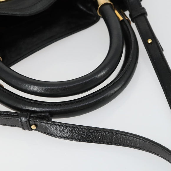 Chloe Victoria Hand Bag Leather 2way Black Gold Auth BA10246