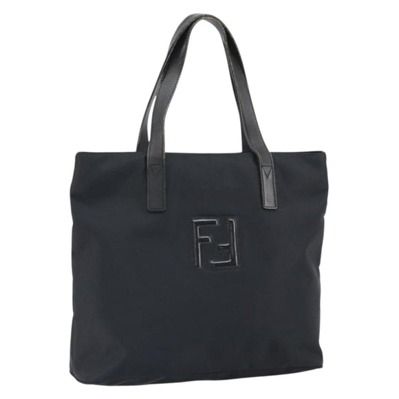 FENDI Hand Bag Nylon Black Silver Auth BA10247