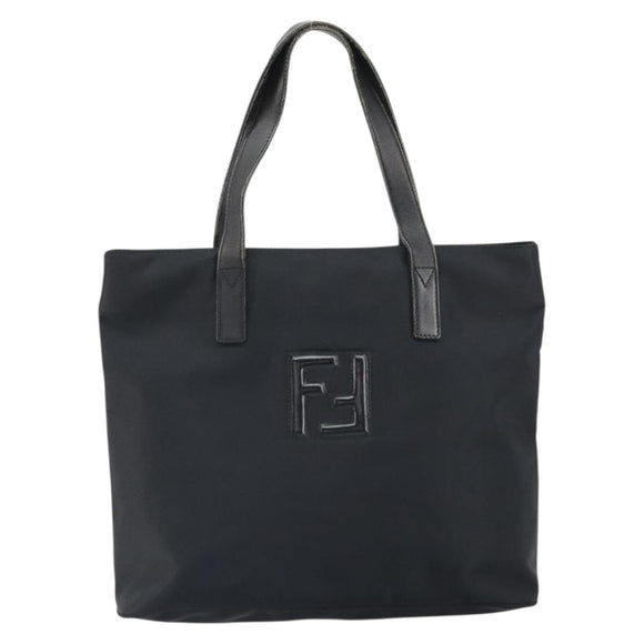 FENDI Hand Bag Nylon Black Silver Auth BA10247