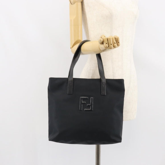 FENDI Hand Bag Nylon Black Silver Auth BA10247