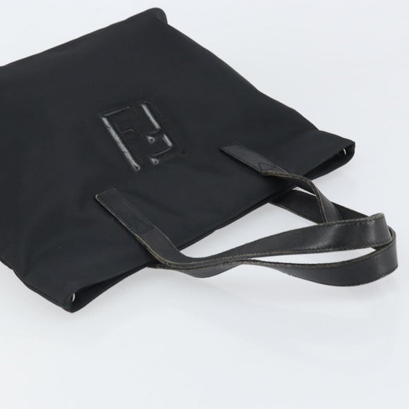 FENDI Hand Bag Nylon Black Silver Auth BA10247
