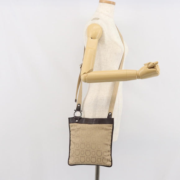 Salvatore Ferragamo Shoulder Bag Canvas Beige Silver Auth BA10248