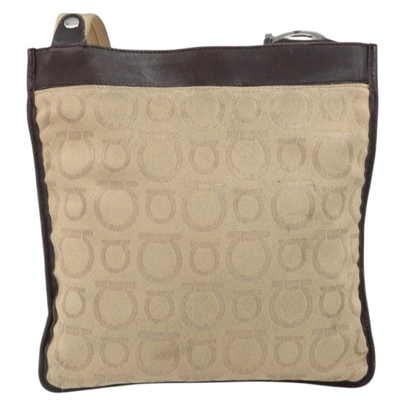 Salvatore Ferragamo Shoulder Bag Canvas Beige Silver Auth BA10248