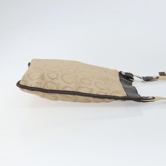 Salvatore Ferragamo Shoulder Bag Canvas Beige Silver Auth BA10248