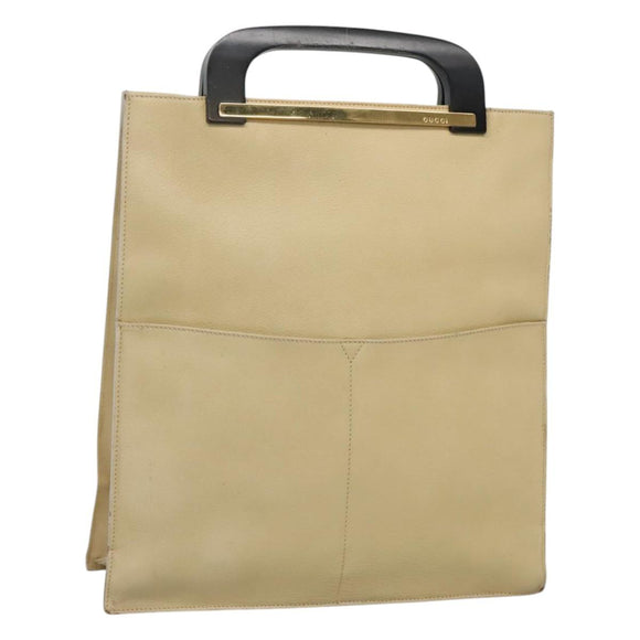 GUCCI Hand Bag Leather Beige Gold Auth BA1025