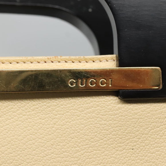 GUCCI Hand Bag Leather Beige Gold Auth BA1025